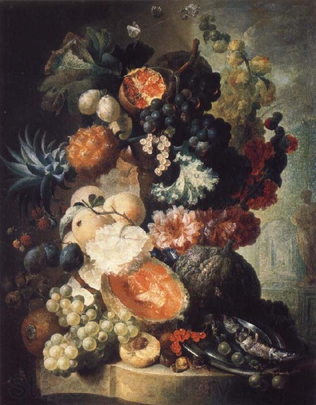 Jan van Os Fruit,Flwers and a Fish Norge oil painting art